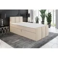 Boxspringbett, Jugendbett MOREN 80x200 (Rechts) mit Bettkästen, Bonell-Matratze und Topper. Farbe: Beige. - Beige