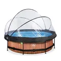 EXIT Toys Wood Pool mit Multifunktionale Abdeckung - ø300x76cm - Runder Rahmenpool mit Kartuschenfilterpumpe - Leicht Zugänglich - Starker Rahmen - Für Sauberes und Warmes Poolwasser - Braun