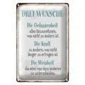 Blechschild Spruch 20x30cm 3 Wünsche Gelassenheit Kraft