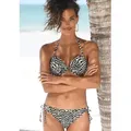 Push-Up-Bikini-Top LASCANA "Clara", Damen, Gr. 32, Cup A, beige (schwarz, creme), Polyamid, Animalprint, bedruckt, Bikini-Oberteile, mit geknotetem Top