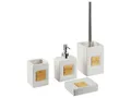 Badezimmer Set beige / heller Holzfarbton 4-teilig Dolomit mit Aufschrift Kourou