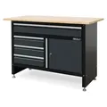 Weber Werkbank mit Schubladen grau schwarz 120 x 60 x 86 cm leer mit Holzarbeitsplatte Werktisch abschließbar Werkzeugschrank Werkstattschrank - Grau
