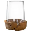 Leonardo Terra Windlicht mit Teakholz Sockel, handgefertigter Kerzenhalter, Teelicht Vase aus Klarglas, Höhe 27 cm, Durchmesser 23 cm, 084409