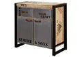 MASSIVMOEBEL24.DE | Factory massives Sideboard #131 - Natur, Bedruckt | aus Mango-Holz | 2 Schubladen - 2 Türen | 90x40x85cm | Kommode Tv-Sideboard Wohnzimmer-Schrank