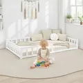Homestyle4u Kinderbett 120x200 mit Rausfallschutz Weiß Bodenbett Montessori Bett Lattenrost Kleinkindbett - Weiß