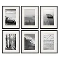 PHOTOLINI Bilderrahmen 30x40 Schwarz Holz MDF, 6er Set Bilderrahmen 40x30 cm mit Passepartout, bruchsicheres Acrylglas, Rahmen 30 x 40 zum Aufhängen, extra Zubehör - Rahmen 30x40 für Fotos & Poster