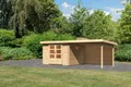 Gartenhaus Blockbohlenhaus Gerätehaus  Trittau 3 im Set mit Anbaudach 3,3 m+ Rückwand naturbelassen 580,5x297x217 cm