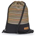 By Bers Leon großer Premium Turnbeutel mit Innentaschen Rucksack Tasche Damen Herren Teenager Gym Bag Draw String 45x34cm für Sport Reise Alltag Einkauf (TB_Boho_Schwarz_016)