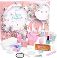 BRUBAKER Cosmetics Beauty Adventskalender 24 x Körperpflege Produkte & Spa Accessoires - der XXL Wellness Weihnachtskalender für Frauen und Mädchen - Sterne und Schneeflocken Rosa