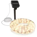 BEARWARE LED Lichterkette Solar 10m Warmweiß Innen und Außen Solarpanel Akku