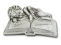 Bambelaa! Grabschmuck Deko Trauerartikel Grab-Engel auf Buch Grau Steinharz Friedhof Ca. 14 x 11 x 6 cm Wetterfest