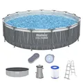 Bestway Steel Pro MAX Frame Pool Komplett-Set mit Filterpumpe Ø 457 x 107 cm, LED-Design, rund