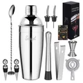 Cocktail Shaker Set, 10teiliges Edelstahl Cocktail Set mit Zubehör & Rezeptka...
