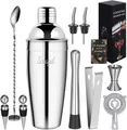Sosayet 10-teiliges Cocktail Shaker Set Edelstahl Barkeeper Set 750ml Zubehör