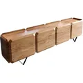 DELIFE Lowboard Kiano, Akazie Natur 220 cm 4 Türen V-Fuß Schwarz Raumteiler beige 220 cm x 57 cm x 40 cm