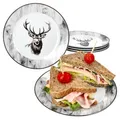 MamboCat Alois 6er Set Kuchenteller I Porzellan-Frühstücksteller mit Hirsch-Dekor für 6 Personen I kleine Teller für Salat, Dessert, Fingerfood & Co.