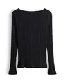 OPUS Damen Langarmshirt | SOVKE Slim Rippshirt aus Baumwoll Mix Black, 44