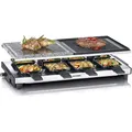 SEVERIN Raclette-Grill mit Naturgrillstein und Grillplatte, Raclette mit antihaftbeschichteter Grillplatte, Tischgrill für 8 Personen, max. 1.700 W, Edelstahl / schwarz, RG 2373