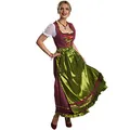 dressforfun Dirndl Damen Lang, Maxi Trachtenkleid mit Strasssteinen, feiner Schnürung, Rüschen-Ausschnitt und Zierborte, Trachtenrock Damen mit Schürze, Dirndl lang für Oktoberfest, rot/grün