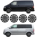 Premium Radkappen 17 Zoll gewölbt kompatibel mit VW T5 T6 T6.1 Stahlfelgen in Schwarz-Silber-Matt 4er-Satz gewölbte Radzierblenden Radblenden Raddeckel Radabdeckungen Zierblenden Zierkappen 4er-Set