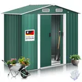 KESSER XL Metall Gerätehaus 4,2m³ mit Fundament inkl. Arbeitshandschuhe 195x131x186cm 2x Schiebetür & Fundament Geräteschuppen Gartenhaus Schrank Satteldachdach Garten Schuppen