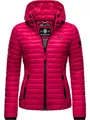 MARIKOO leichte Damen Übergangsjacke kurz mitteldick gefütterte Steppjacke mit Kapuze Samtpfote Fuchsia Gr. S