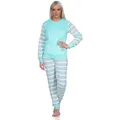 Normann Pyjama Geringelter Damen Frottee Schlafanzug langarm Pyjama mit Eiskristall grün 36-38