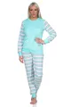Normann Geringelter Damen Frottee Schlafanzug Langarm Pyjama mit Eiskristall, Farbe:Mint, Größe:36-38