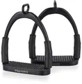 Equinate Sicherheitssteigbügel Manchester 10cm Schwarz Matt - Mit Anti-Rutsch Trittfläche aus Gummi - Steigbügel für Erwachsene und Kinder - Entlastet die Fußgelenke - 2 Stück