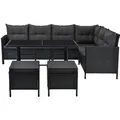 Juskys Polyrattan Gartenmöbel Lounge Manacor Schwarz mit Bezügen in Dunkelgrau