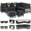 Polyrattan Lounge Manacor – Gartenlounge Mit Sofa, Tisch, 2 Hocker & Kissen – Gartenmöbel Set Bis 7 Personen – Schwarz, Sitzbezüge In Grau - Juskys