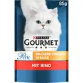 Perle Erlesene Streifen Katzenfutter nass, mit Rind, 26er Pack 26 x 85g