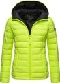 Marikoo Steppjacke Luci modische Damen Übergangsjacke mit großer Kapuze, neongrün