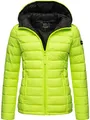 MARIKOO Damen Übergangsjacke leichte Steppjacke kurz mit Kapuze Lucy Neon Green Gr. XS