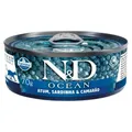 Farmina N&D Ocean Pastete Katzenfutter(Nassfutter, mit hochwertigen Vitaminen und natürliche Antioxidantien, ohne Mais, Zutaten: Thunfisch, Sardinen und Garnelen, Portionsgröße: 70 g)