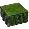 Outsunny - Kunstrasen 10 Stücke Wetterfest Rasenteppich 25mm Outdoor Kunstrasenteppich Balkonteppich Für Garten Balkon Terrasse 30 X 30cm Dunkelgrün