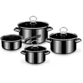 GSW Kochtopfset Black Star, Schwarz Hochglanz, Metall, 4-teilig, 16 cm, 1,5 L, kratzfest, hitzebeständige Griffe, hitzebeständig, geschmacksneutral, optimale Wärmeverteilung, leichte Reinigung, schadstofffrei gemäß EU-Standards,mit Dampfablass, Kochen, Töpfe, Topfsets