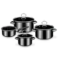 GSW Kochtopf-Set Profi-Black-Star – hochwertiges Topfset bestehend aus 3 Töpfen und 1 Kasserolle, inkl. Deckel, auch für Induktion – Stahl-Emaille, 7-teilig