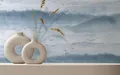 Novamur Vliestapete Wolken Möwen Vögel Natur Aquarell Weiß Blau Grau 81627