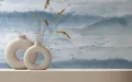 Vliestapete Vögel Möwen Aquarelloptik Wolken Weiß Blau Grau 81627 (5,79€/1qm)