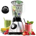 TurboTronic Standmixer - BG5 - 1200 Watt mit 1,5L Glasbehälter Edelstahl Silber, Glas Smoothie Mixer / Maker Ice Crush Funktion Milchshaker Blende...