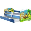 ACMA Jugendbett Kinderbett Junior-Bett Komplett-Set mit Matratze Lattenrost und Rausfallschutz Blau 20 Bagger 160x80 + Bettkasten - Blau