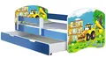 ACMA Kinderbett Jugendbett mit Einer Schublade und Matratze Blau mit Rausfallschutz Lattenrost II 140x70 160x80 180x80 (20 Bagger, 160x80 + Bettkasten)