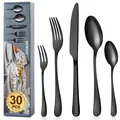 Besteck Set für 6 Personen 30 teilig Schwarz Mattiert Essbesteck Set inkl. Me...