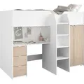 Parisot Hochbett Tom mit Schreibtisch, Schubkästen & Schrank - Weiß