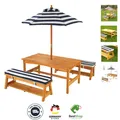 KidKraft Gartentisch mit Bank, Kissen und Sonnenschirm für Kinder, Outdoor Ga...