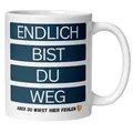 Abschiedsgeschenk Kollegin Kollege Tasse mit Spruch| Endlich bist du Weg mit Herz | Lustiges Geschenk zum Abschied Jobwechsel Büro | Geschenkidee Berufswechsel Arbeitsplatzwechsel Stellenwechsel