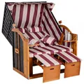 Outsunny Strandkorb Ostsee Volllieger 2-Sitzer Strandkörbe aus Tannenholz, 5-stufige verstellbare Rückenlehne, Strandkorb mit Fußbänkchen Seitentische, PE Geflecht, Strandstuhl für Balkon, Rot+Weiß