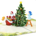 LIMAH® Pop-Up 3D Grußkarte/Hochwertige Weihnachtskarte/X-Mas Karte zu Weihnachten/in Grau/Motiv Weihnachtsmann mit Kindern am Weihnachtsbaum
