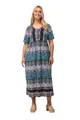 Ulla Popken Damen große Größen Übergrößen Plus Size Maxikleid, A-Linie, Rundhals, Zipper, Halbarm Jeansblau 50+ 829261725-50+